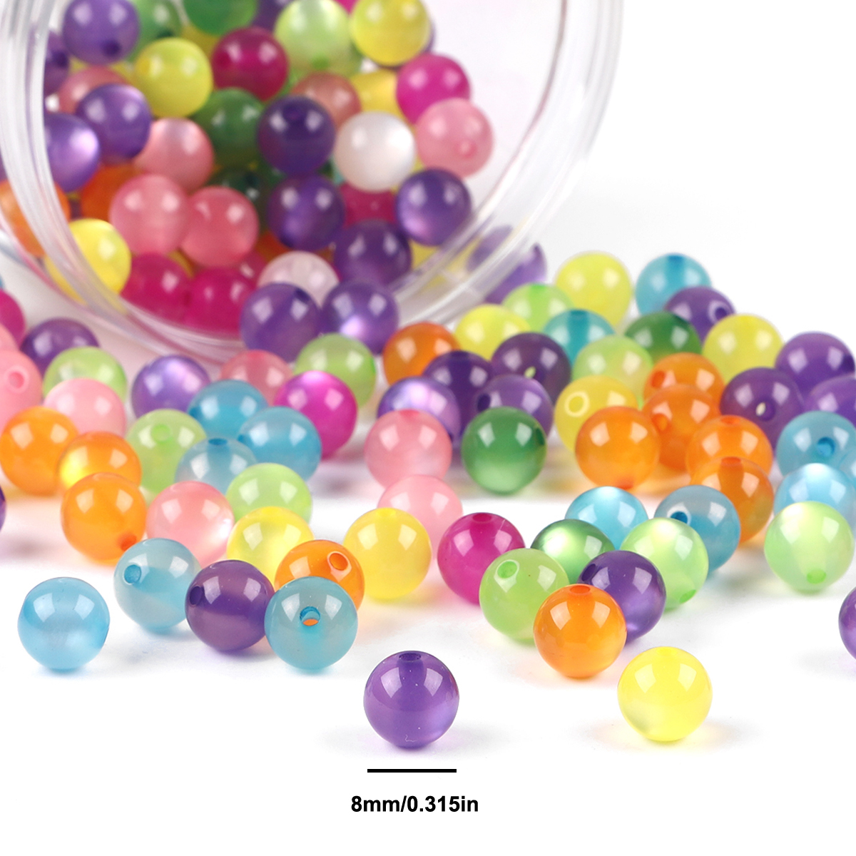 Paquete de 100 Uds. De cuentas redondas de ojo de gato de imitación de resina, cuentas sueltas con agujero recto colorido, accesorios para pendientes de cuentas Diy hechos a mano