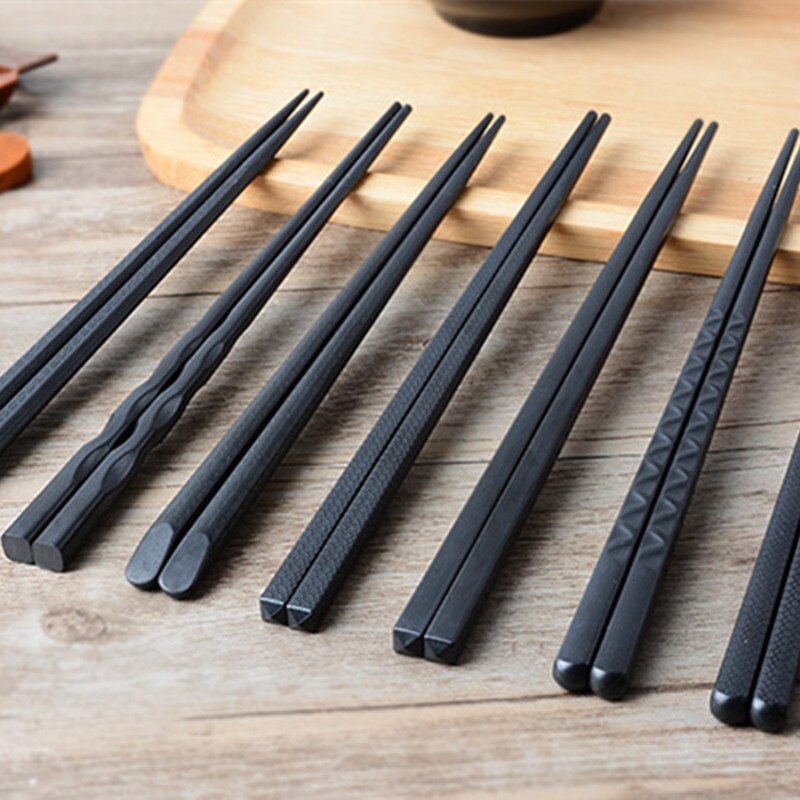 (10Pairs) Japanese Sushi Chopsticks Long Sticks Household Kitchen Reusable Black Chopsticks