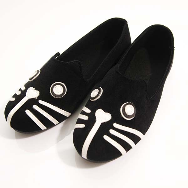 Vogue Cute Cat Dog Face Womens Shoes Loafers Ballerina Low Heel Comfort Flats