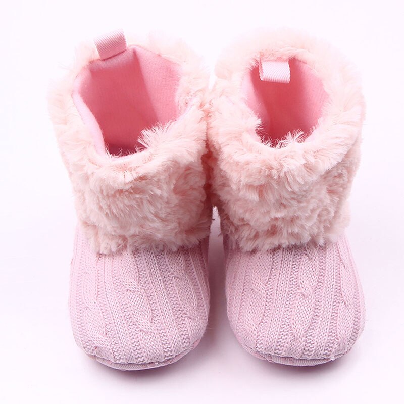 Hiver bébé filles -né infantile bottes premiers marcheurs enfant en bas âge chaussures tricoté antidérapant laine coton couleur unie en peluche cheville: ZM2195P / 0-6M