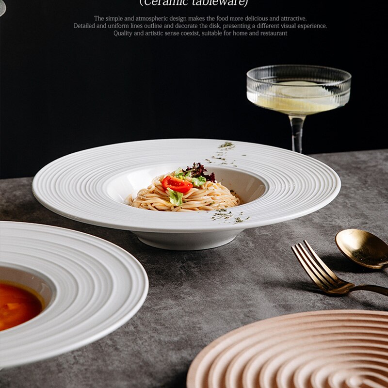 Assiette à chapeau de paille en céramique, couleur unie, assiette profonde créative, assiette à riz, style européen, assiette à pâtes simple, restaurant flyin