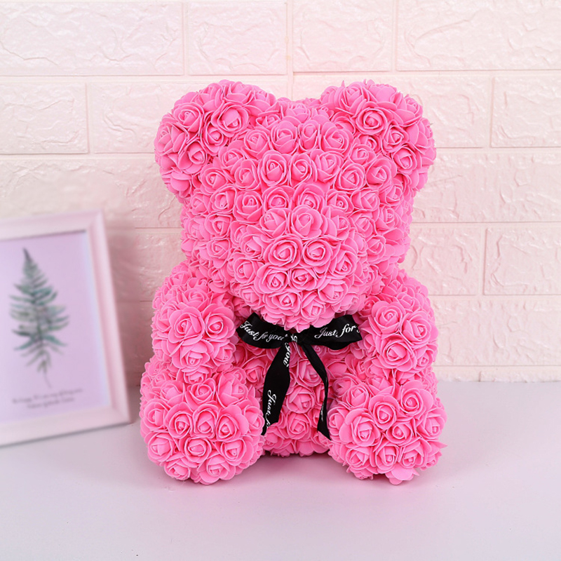 Oso rosa eterno , oso de flores artificiales, oso de peluche rojo para novia, día de la madre, cumpleaños, aniversario del Día de San Valentín: XS / Negro