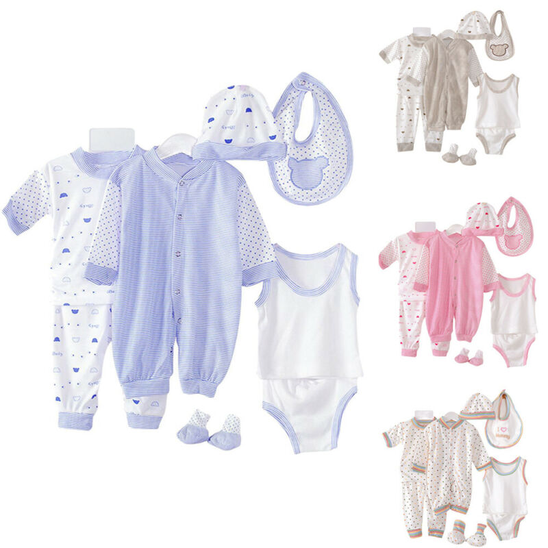 Unisex Newborn Baby Boys Girls 8 Piece Clothing Net Bag Layette Set Outfit 0-3M