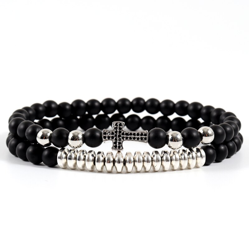 Mode 2 Stks/set Disco Armband Mannen Handgemaakte Pave Cz 6Mm Matte Bead Strand Armband Voor Mannen Sieraden: 5