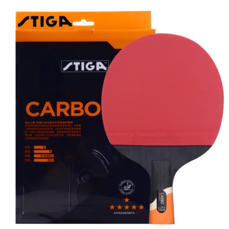 Original STIGA 6-Star Table Tennis Racket 5+2 Carbon Ping Pong Paddle with Rubber 6 STAR Carbon Ping Pong Bat Set: Yellow