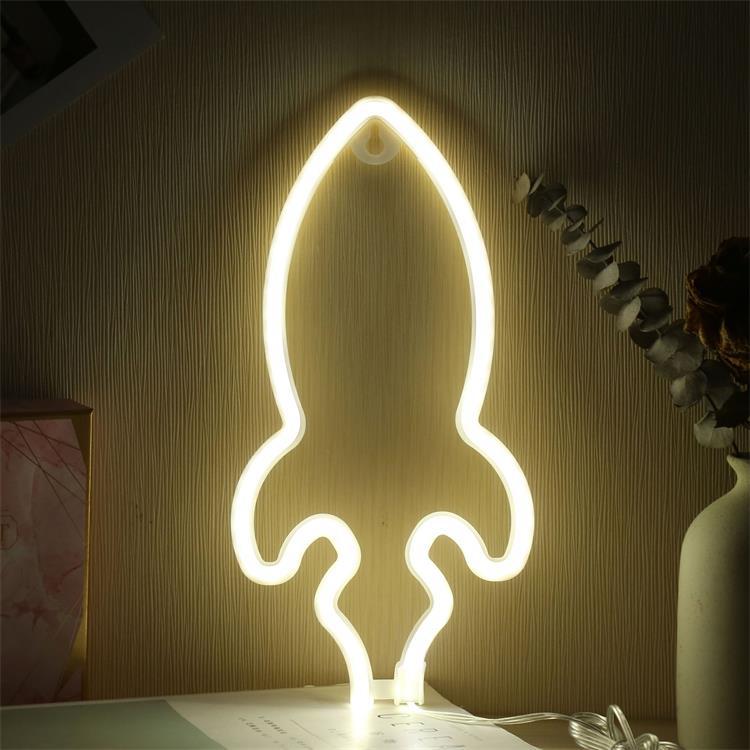 Rocket Neon Sign Colorful Battery USB Led Neon Light for Room Home Party Wedding Decoration Xmas Neon Lamp: Warm White