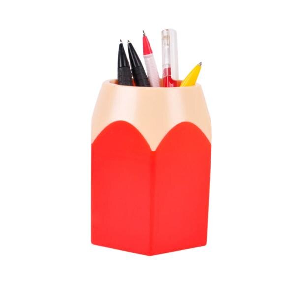 desk pencil case multifunctional makeup brush storage Desk pencil holder rack office pencil case pot Pencil jar: Red