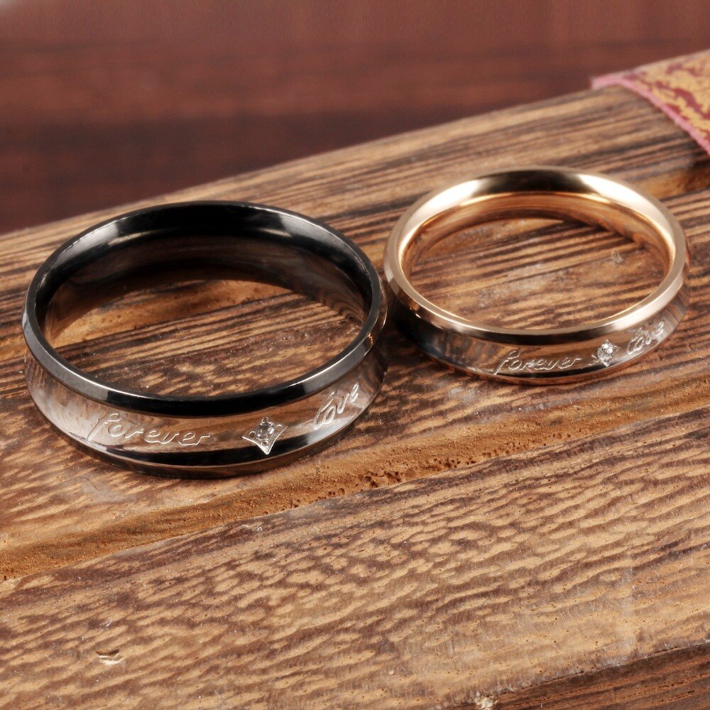 Kerst minnaar roestvrij staal paar ringen Wedding Bands retro stijl Zirconia QL283
