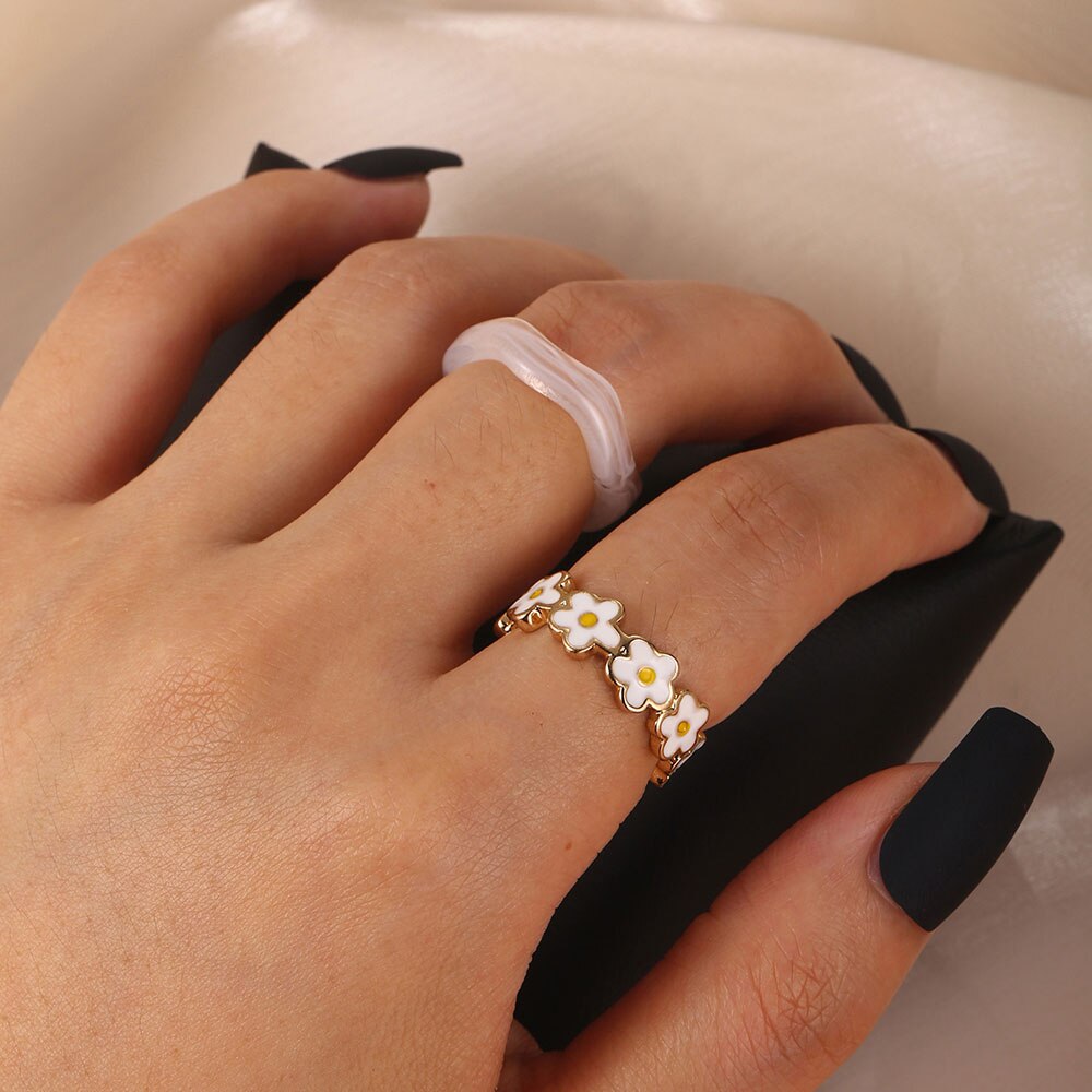 Pequeños y románticos anillos de epoxi con margaritas y flores para mujer, Bohemia, anillo de compromiso para novia, amor, para esposa