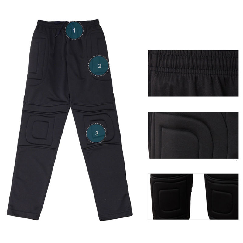 Black Men's Sport Soccer Padded Guard GK Goal Keeper Goalie Tracksuit Long Pants