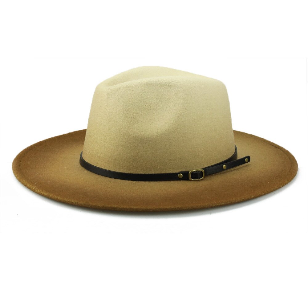 Nowy wełniany kapelusz gradient filcowy kapelusz jesienno-zimowy duży rondo męnarty i żeńnarty jazzowy kapelusz dwukolorowy kapelusz w stylu brytyjskim: żółty