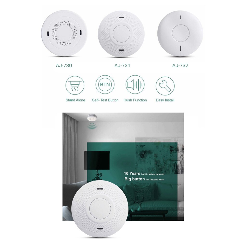Photoelectric Smoke Detector & Fire Alarm with 10-Year Battery Life Battery Operated Fire Alert Smoke Alarm