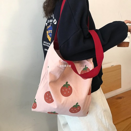 Einkaufstaschen Frauen Erdbeere Gedruckt Kawaii Nette eins Leinwand Tasche Große Kapazität Frauen eins Handtasche Schüler Tote Tasche Ulzzang Neue: 1