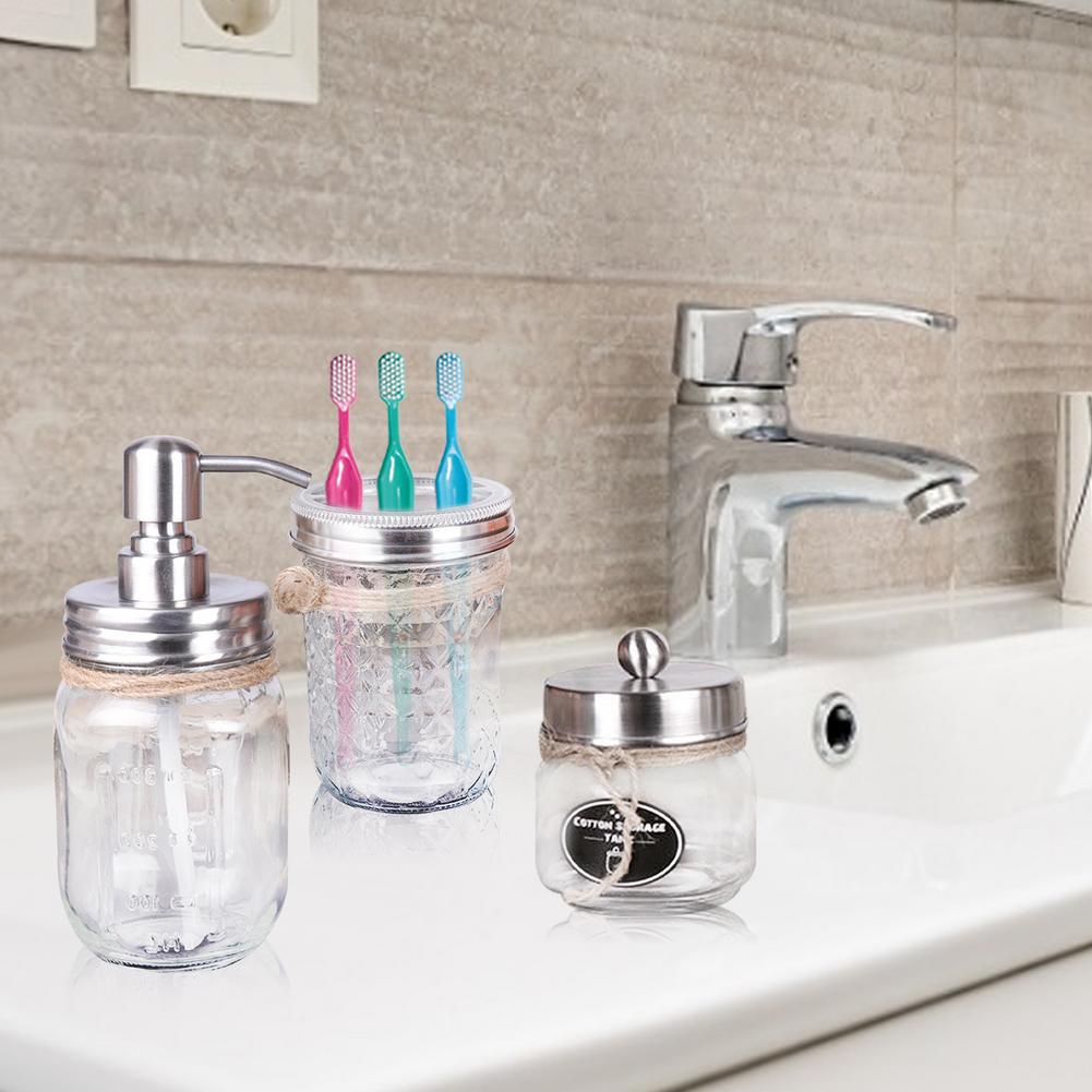 Mason Jar Soap Dispenser Holder Three Large Compartments Luxurious Bathroom Accessories Set For Toothbrushes Toothpaste Tubes