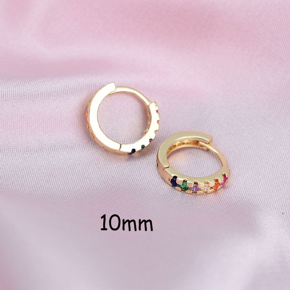 Classic Eenvoudige Kleine Regenboog Zirconia Stud Huggies Oorringen Voor Vrouwen Mannen Dikke Ronde Cirkel Earring Piercing: gold-rainbow-10mm