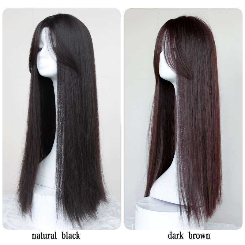 LANLAN-Peluca de cabello largo liso para mujer, estilo coreano, con flequillo centrado en el temperamento, Lolita, invisible, sin costuras, realista, de longitud media