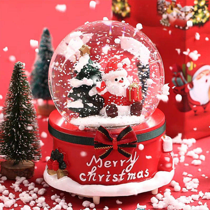 Christmas Snow Globe Music Box Light Snowflakes Santa Claus Crystal Ball for Thanksgiving Birthday Year Christmas Decor