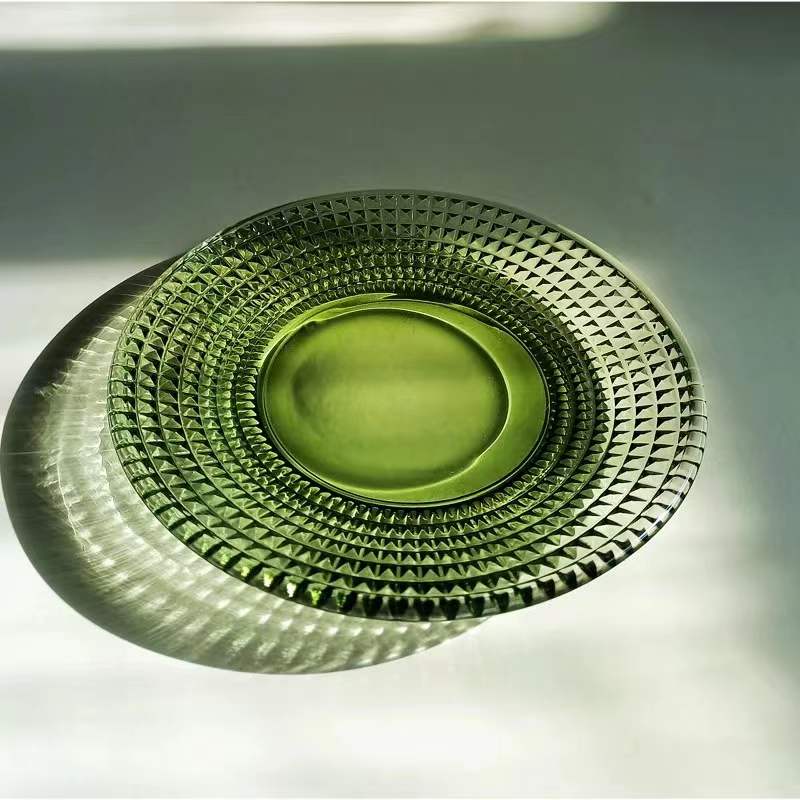 Tasse à café et soucoupe Vintage en verre gaufré de 250ml, verres à vin vert foncé, tasse à thé rétro, verres pour Bar à la maison, assiette ronde