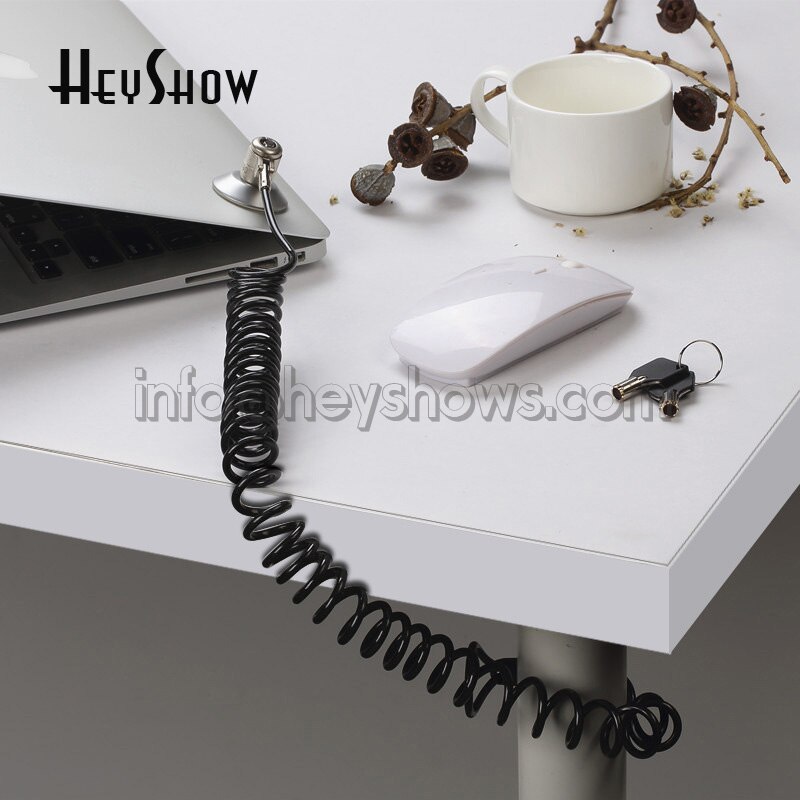 Universal Spiral Steel Wire Laptop Lock Coil Computer Security Cable Notebook Anti Theft Rope Spring Cord Black With Keys