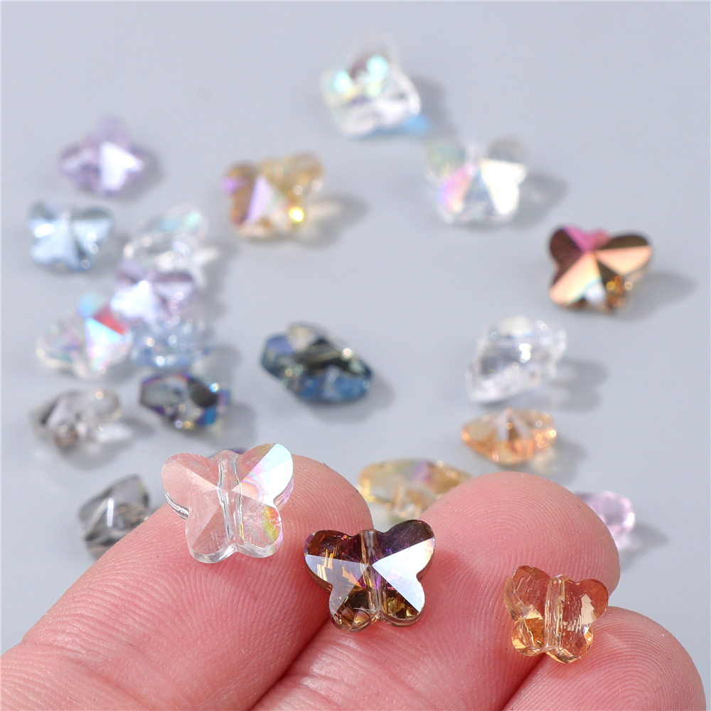 30 Uds. Cuentas facetadas de cristal con purpurina, cuentas multicolores con forma de mariposa para fabricación de joyería, piezas para collar de pulsera Diy