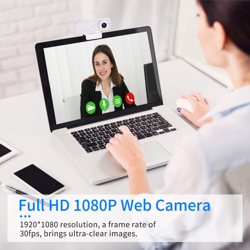 Aibecy HD 1080P Webcam with Microphone Support Touch-Switch Auto Focus USB Computer Camera Web Cam for PC Desktop Laptop Video