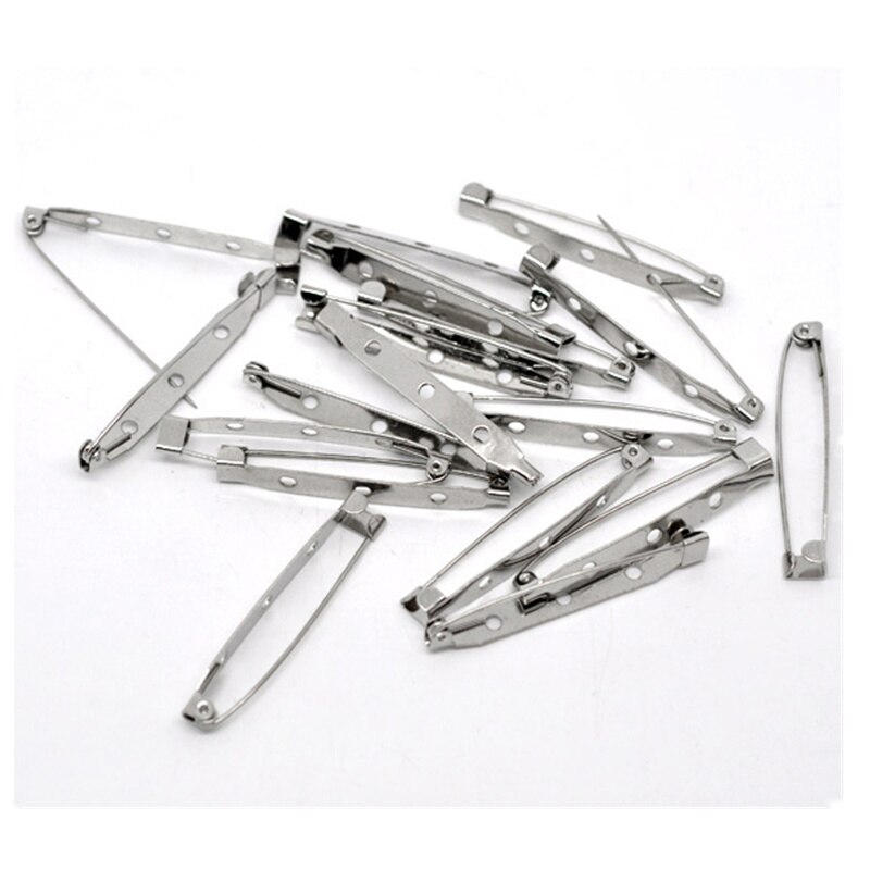 100 Stks Silver Tone Veiligheidsspelden Terug Pins 3 Gaten voor Broches Naaien Ambachten Maken 45x5mm