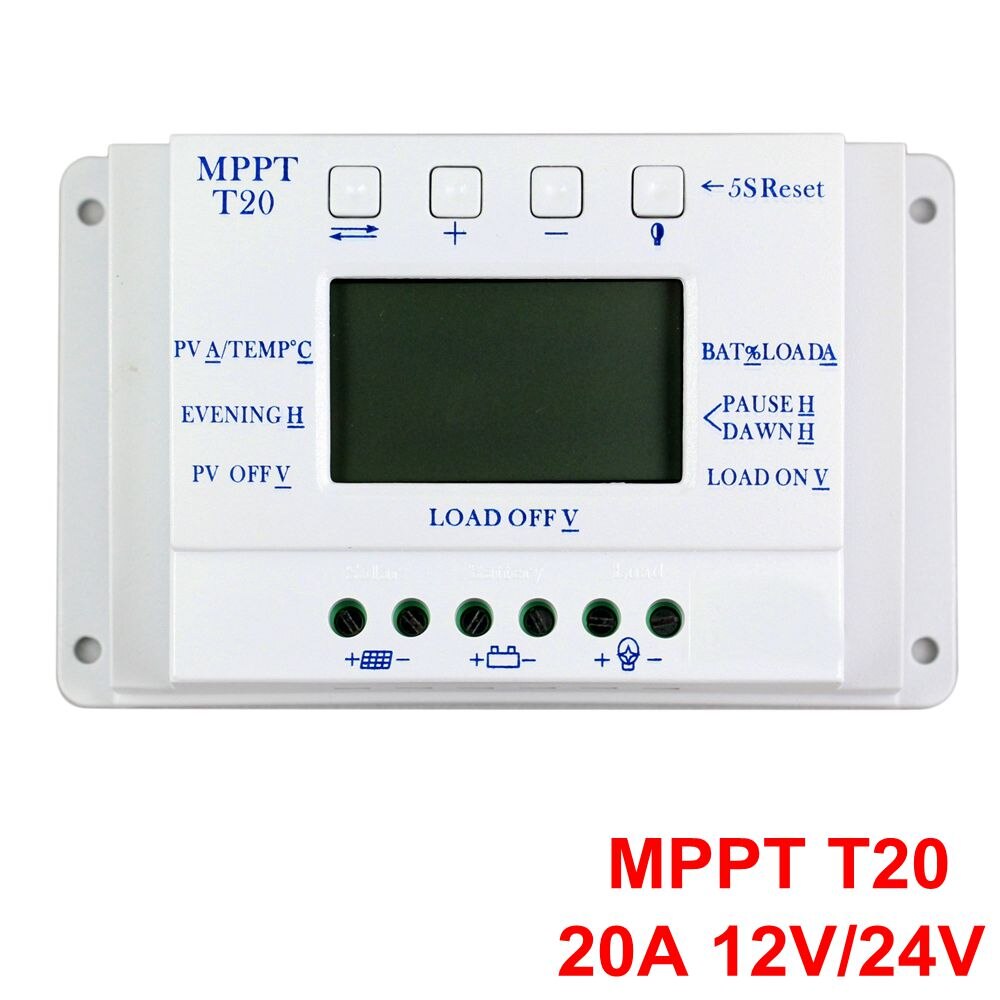 MPPT PWM Solar Controller 20A 30A 40A 60A 80A 12V 24V Solar Cell Panel Battery Charger System Controller Solar Panel Charge Kit: T20