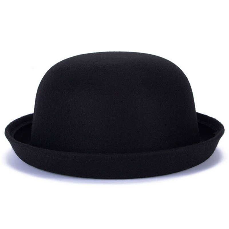 Fall Winter Women Girls Fedoras Hat British Vintage Wool Felt Hats Chapeau Top Church Cap Black Red Solid Bowler Caps: black