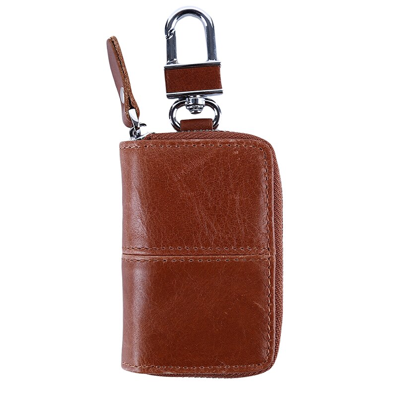 Pu lederen autosleutel portemonnees heren sleutelhouder huishoudster sleutels organizer dames sleutelhanger hoes rits sleutel etui tas portemonnee: Bruine splitsing