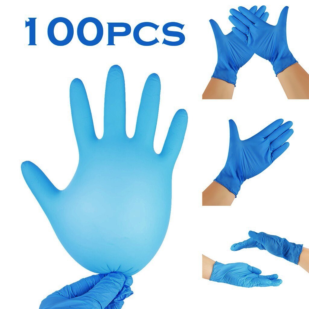 Latex gloves 100pc protective gloves blue disposable latex control gloves sanitary protective equipment repair insulation gloves: L
