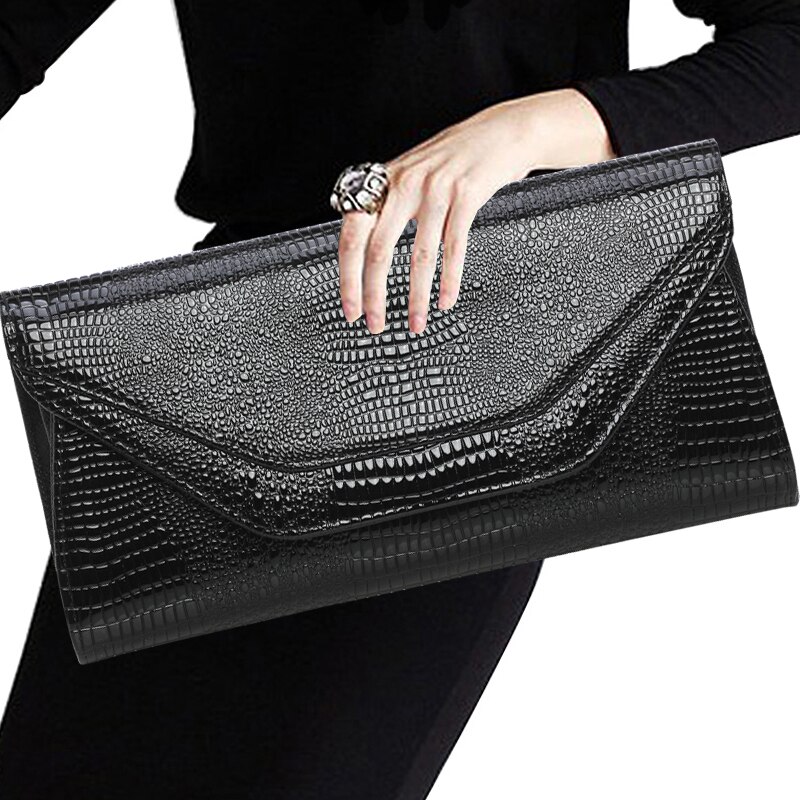 Pochette Alligator pour femmes 28x14cm, sac à main avec chaîne en or, pochette de fête: 2