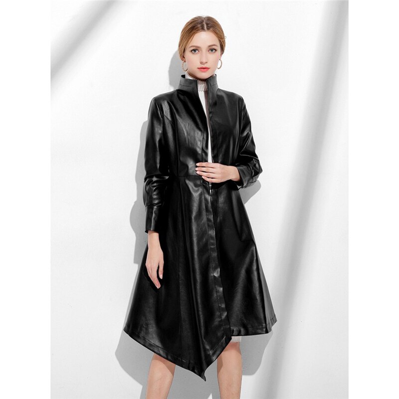 Spring autumn faux leather jacket women Europe and America S-3XL plus size black wine red slim PU jacket JD429