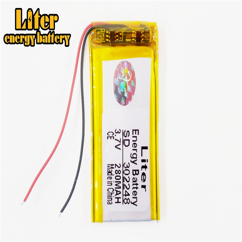 3.7V rechargeable lithium polymer battery 302248 280mAh MP3 MP4 MP5 Bluetooth radio battery monitor
