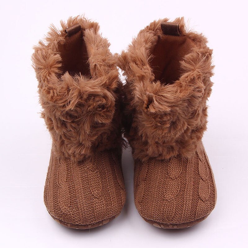 Hiver bébé filles -né infantile bottes premiers marcheurs enfant en bas âge chaussures tricoté antidérapant laine coton couleur unie en peluche cheville: ZM2195Z / 9-18M