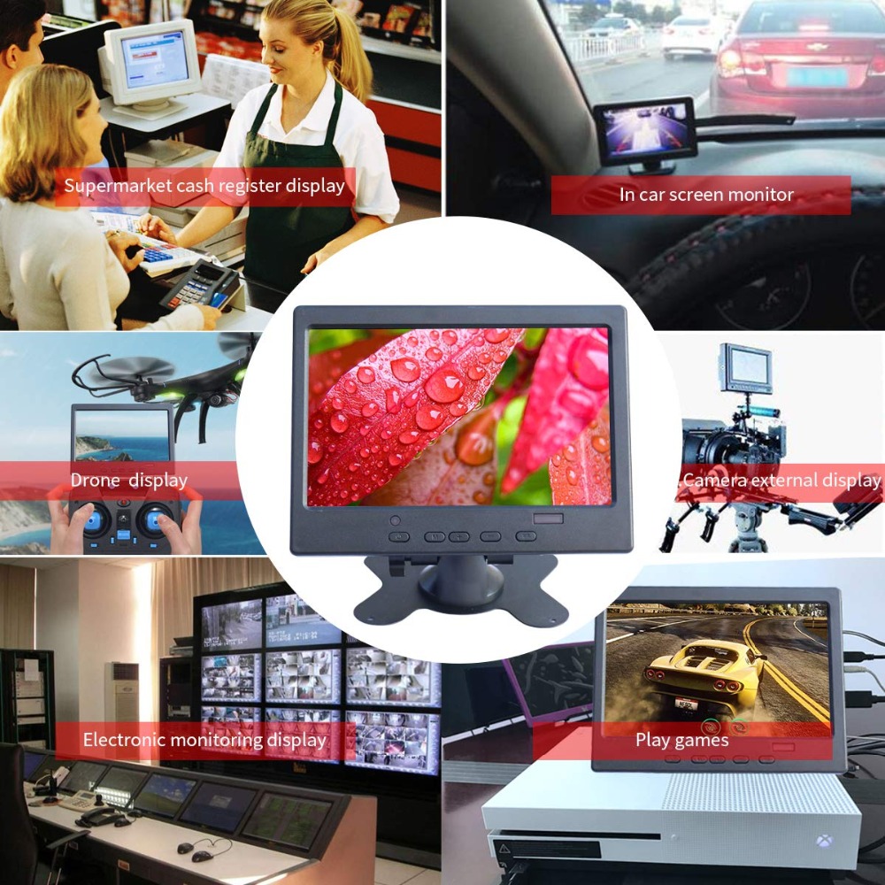 JOHNWILL mini monitor 7" VGA/HDMI input LCD plastic shell Built-in speaker compatible with Raspberry Pie pc CCTV