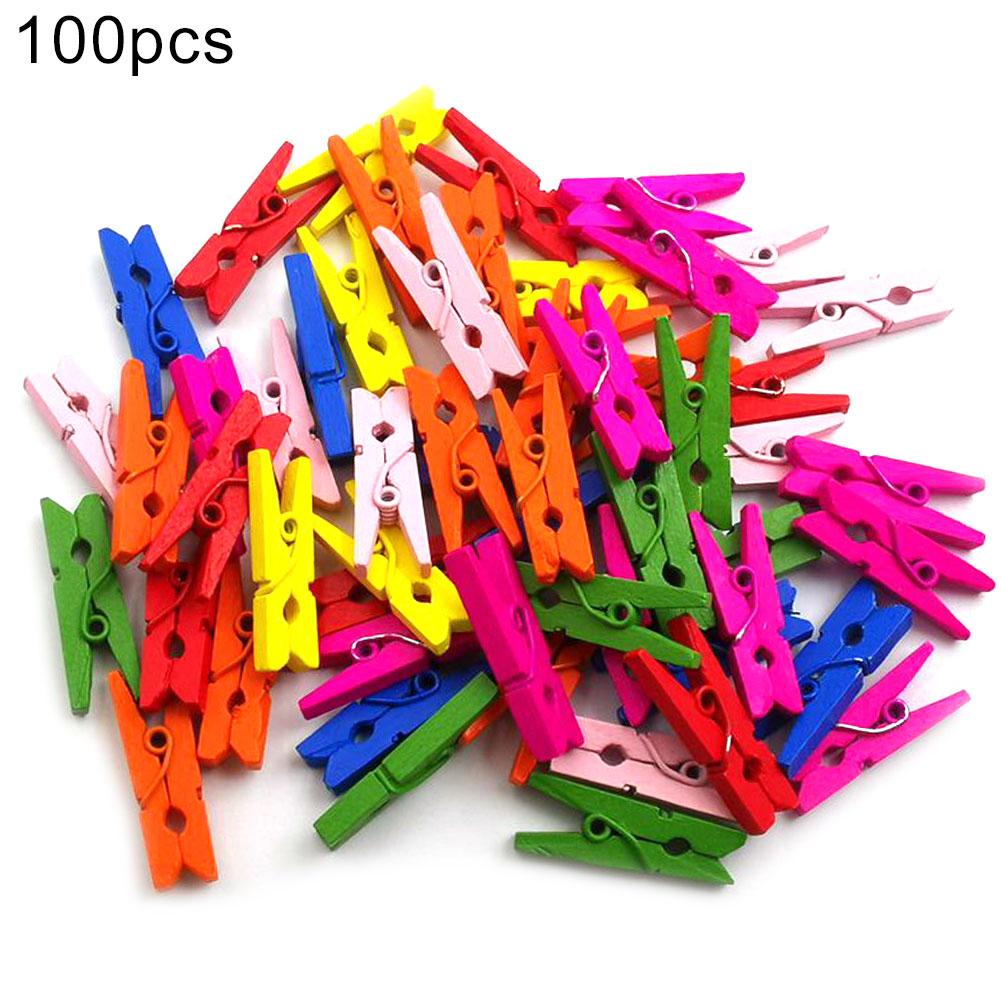 Pinzas de foto de madera Natural para decoración de fiestas, pinzas de madera de Color para manualidades, bricolaje, 100 Uds.