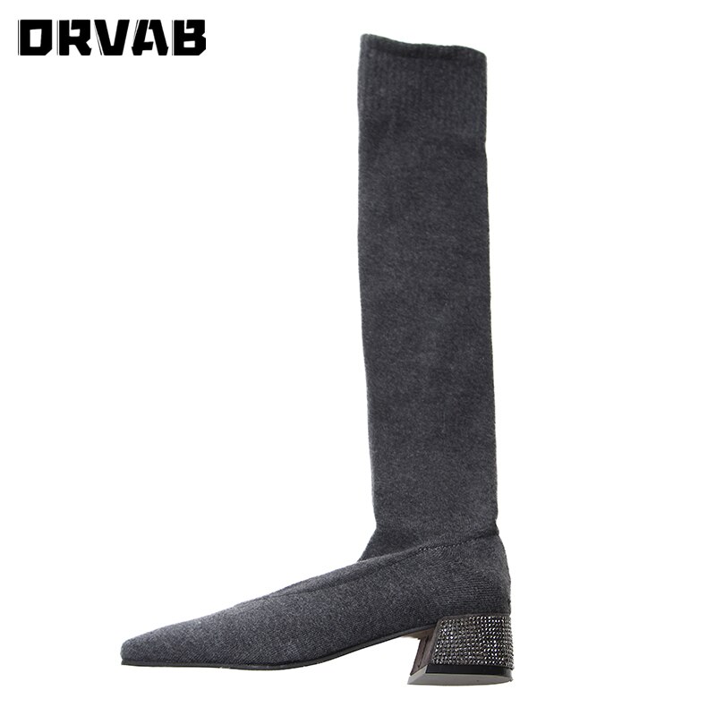 Sok lange støvler efterår vinter slip-on sok sko kvinde over knæet støvler spidse tå lår høje støvler damer slanke