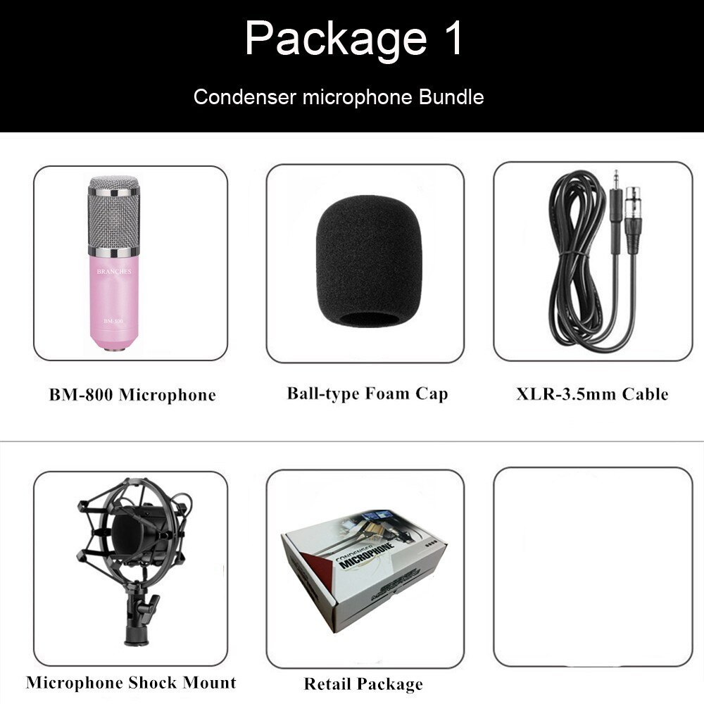 Bm 800 Mikrofon Condenser Sound Recording Bm800 Microphone With Shock Mount For Radio Broadcasting Singing Recording KTV Karaoke: bundle1 Pink
