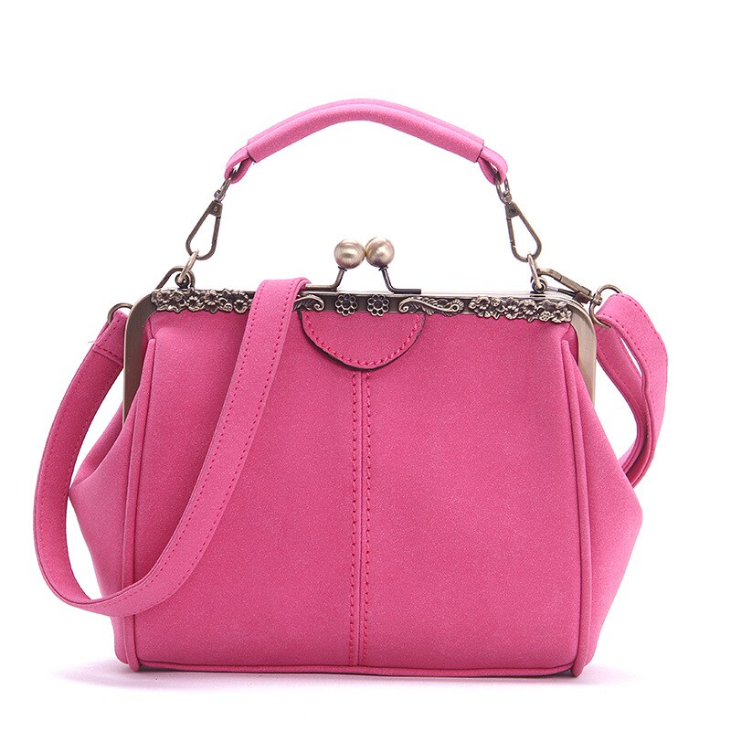 Jahrgang frauen Handtaschen Kuss Schloss Gerahmte Kupplung Tasche Taschen Schulter Umhängetaschen Frauen gefrostet PU Leder Dame Tasche: Frauen Tasche Rose