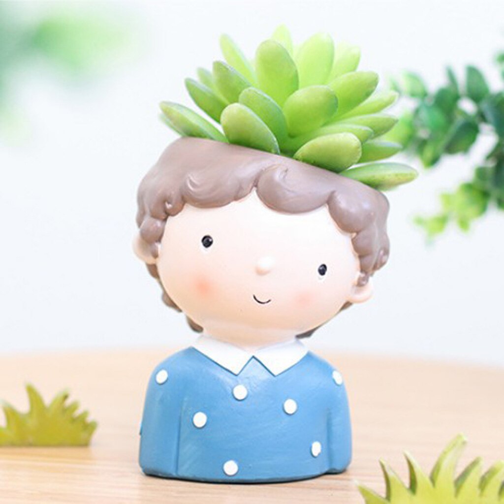 Hartsi söpö tyttö kukkaruukku mehevä istutuskone bonsai ruukku mini työpöydän ornamentti: F
