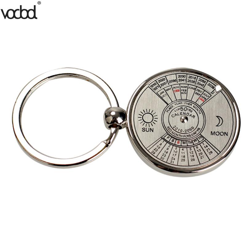 50 år mini evig kalender nøglering ur ring unik metal nøglering kalender metal nøglering dato og uge ur