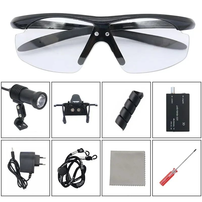 Oraler Dental-Scheinwerfer, 3 W/5 W, LED-Zahnarzt-Scheinwerfer mit chirurgischem Betrieb und Schutzbrille, wiederaufladbarer Lithium-Ionen-Akku