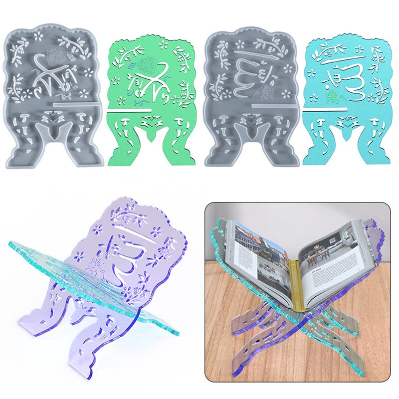 Epoxy Resin Mold Book Holder Silicone Mould DIY Folding Bookshelf Casting Molds Desk Decor Islamic Eid Reading Prayer Display