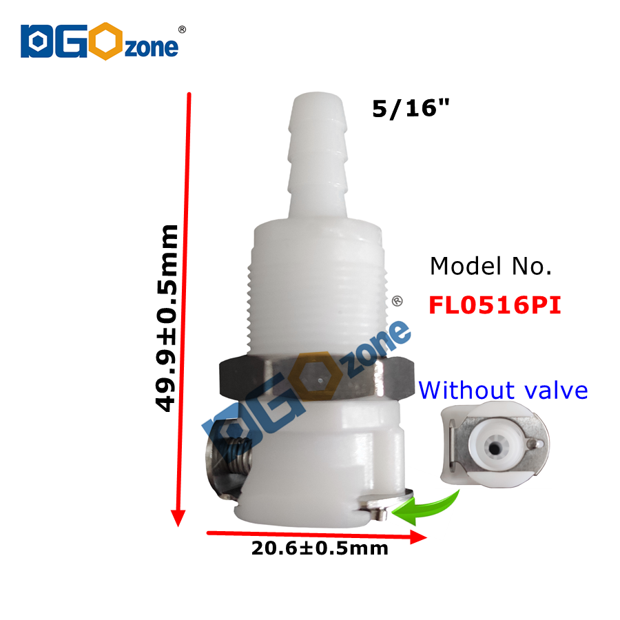 1/4 " 5/16 " 3/8 " hunnkoblinger med stor åpning og ventil, hurtigkobling av plast, monteringsslange: Gul