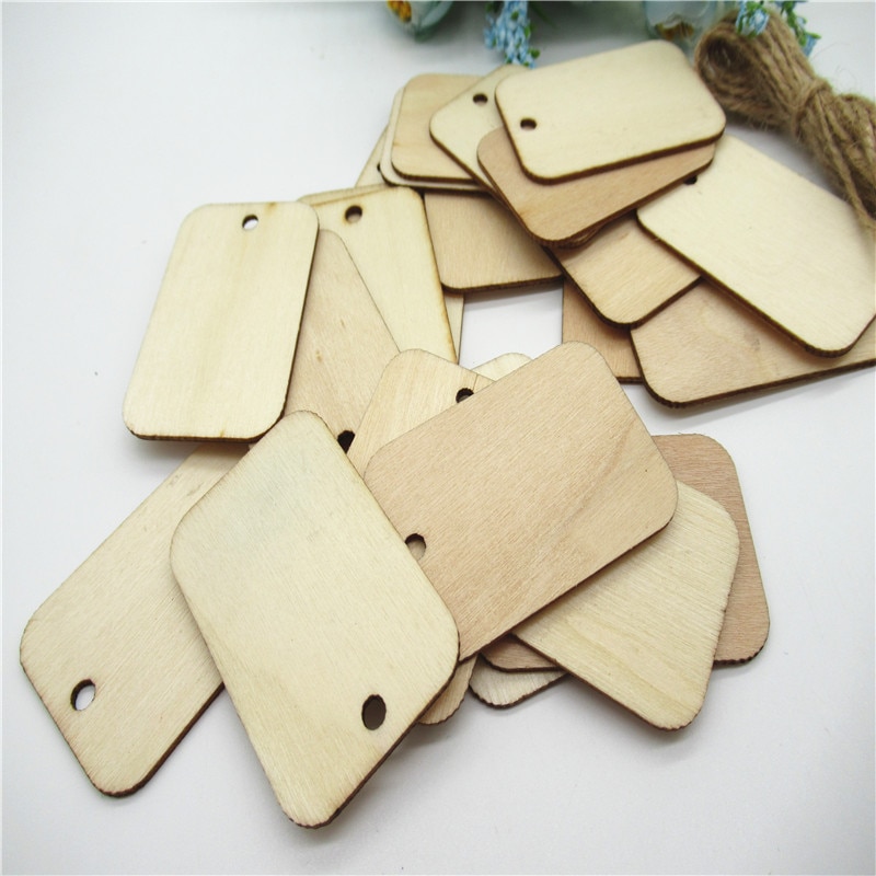 20/50/100pcs 52*35mm Natuurlijke Vierkante label opknoping patroon hout Scrapbooking Handgemaakte Carft voor home decoratie diy Q13