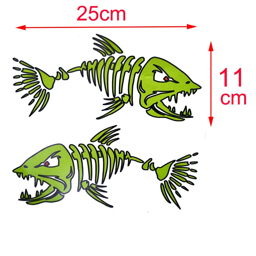 2Pcs Self Adhesive Skeleton Fish Bone Decal Fishing Sticker For Kayak Canoe Fishing Boat Car Truck Window: Green B