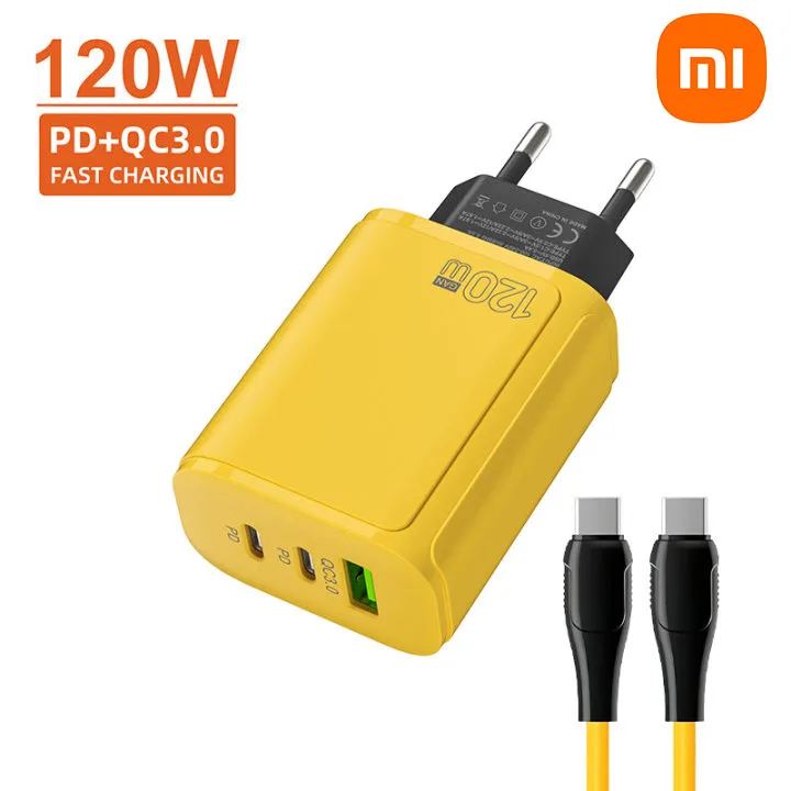 Xiaomi 120W Ultra Fast Charging Dual PD Quick Mobile Phone Charger 3 Ports QC3.0 USB Type C GaN Charger EU/US/UK Wall Adapter: Yellow