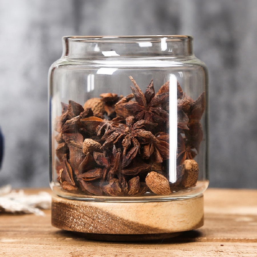 1 Stück kleine Glas vorrats gläser mit luftdichten Deckeln, Kaffee behälter mit Holzdeckel, Glasbehälter für Bohnen, Reis, Zucker: Schwarz
