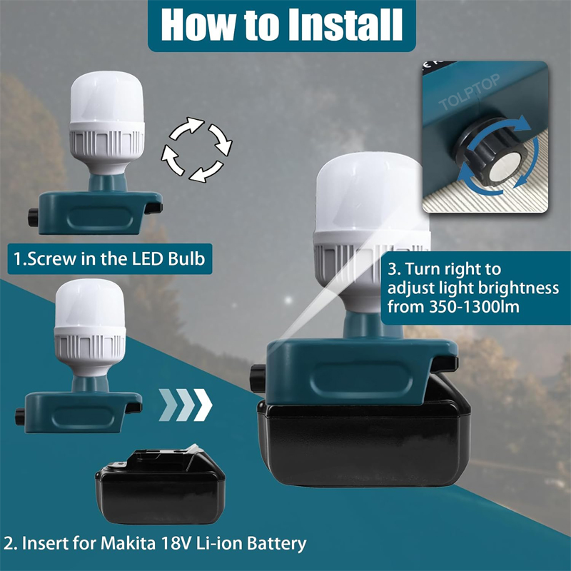 Voor Makita/Dewalt/Milwaukee/Einhell 18V Li-Ion Batterij Gloeilamp LED Werklamp Dimbare Portable handheld Zaklamp Kamp Licht