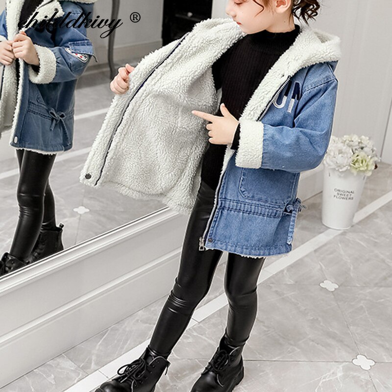 Girls Denim Coats Winter Kids Jacket For girls Baby Girls Clothes Plus Velvet Outerdoor Jean Coats for girls 3-10Y